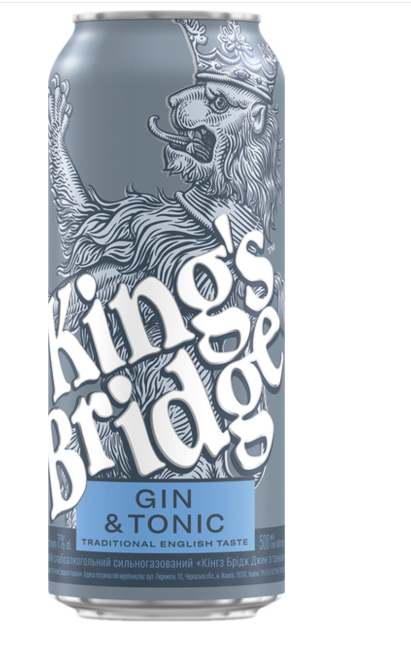 Напій King's Bridge Gin & Tonic с/а газ. 7% 0.5 л з/б